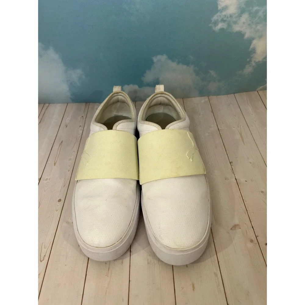 PUMA El Rey II All White Yellow Strap‎ Leather Sneakers Size 13